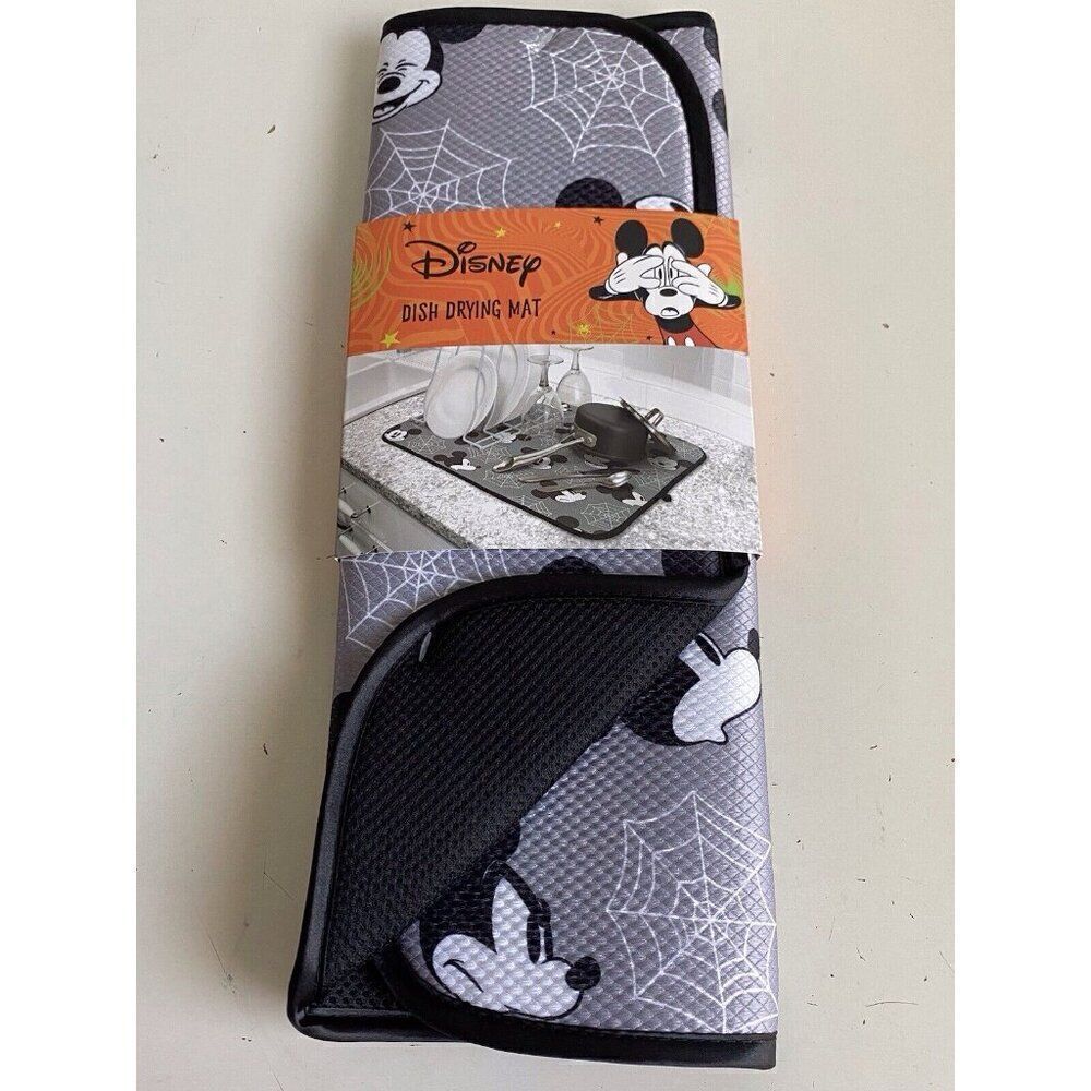 Disney Mickey Mouse Halloween Drying Mat 16”x18” Spider‎ Webs Grey NEW